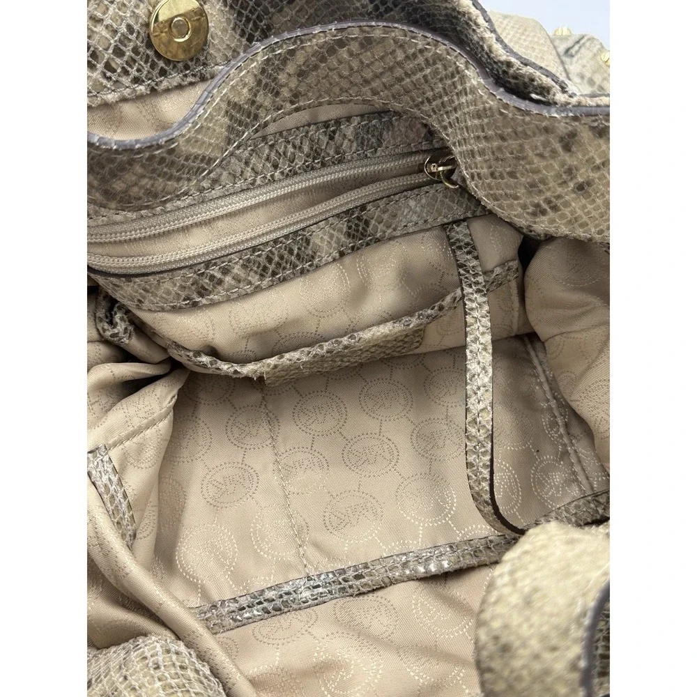 Michael Kors Snake Skin Gold Studded Large Hobo Shoulder Bag Crossbody Strap
